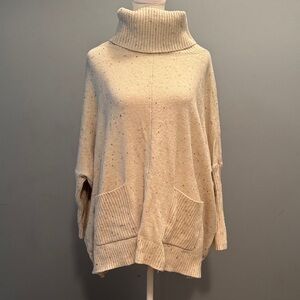 Loft Flecked Confetti Pocket Poncho Cream Turtleneck Sweater - Women’s Small